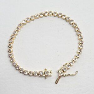 Gold plated heart tennis bracelet w clear crystals, 7in, Christmas holiday gift